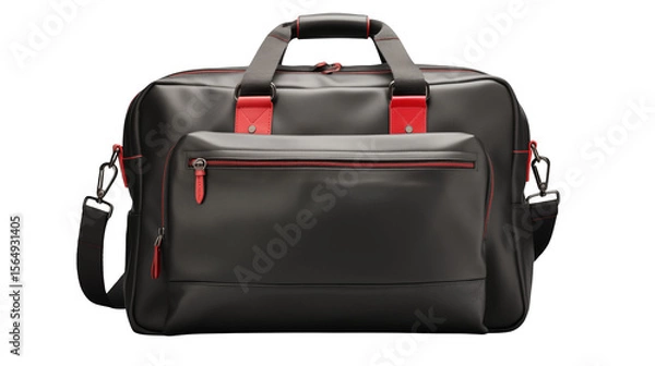 Fototapeta Stylish black business bag with red accents ideal for travel and professional use, photographed isolated on transparent background