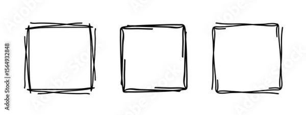 Fototapeta Square doodle stamp frames, hand-drawn wavy curly monograms. Edgings and cadres with simple sketchy scribble swirl design elements. Isolated. Vector illustration.