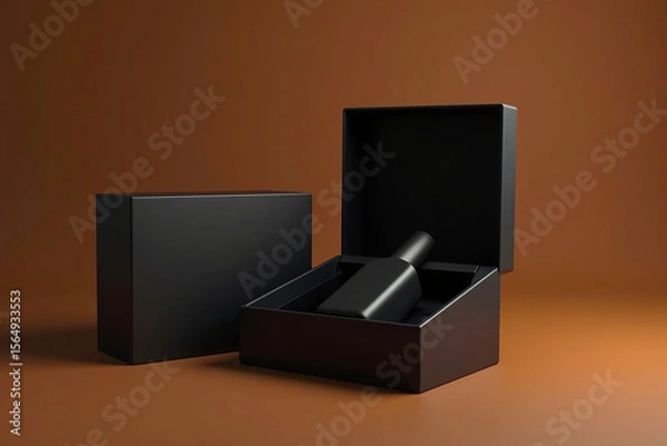 Fototapeta Black Perfume Bottle in Open Box with Matte Finish