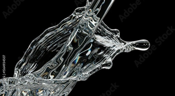 Obraz Dynamic Water Splash With Clear Droplets Against Black Background Displaying Transparency and Fluidity