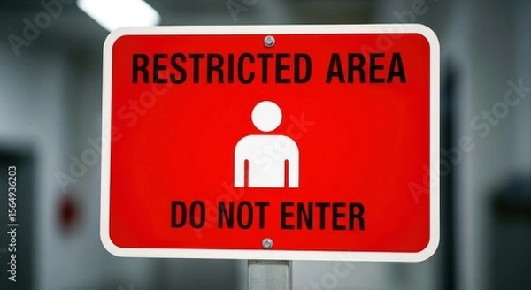 Fototapeta Red Rectangular Restricted Area Sign with Minimalist Human Figure and White Border