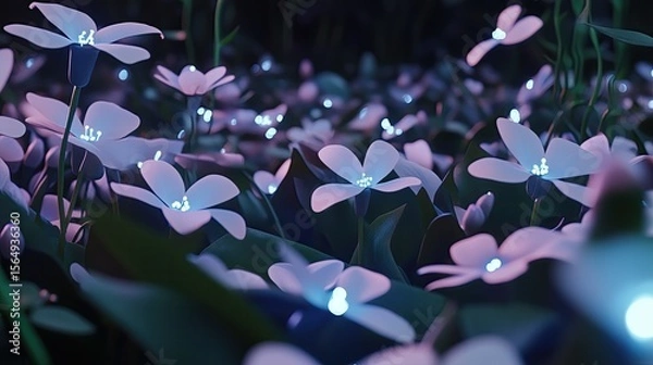 Obraz A field of flowers that light up when touched highly detailed with sharp focus - generated AI