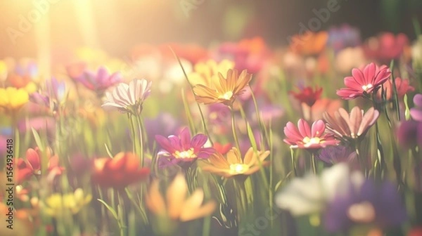 Obraz A field of flowers that light up when touched highly detailed with sharp focus - generated AI