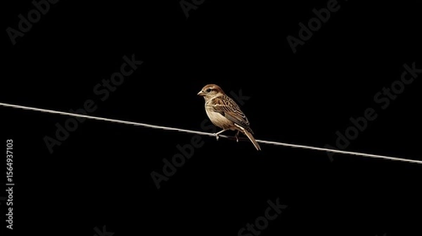 Obraz A bird perched on a single line representing a wire highly detailed with sharp focus - generated AI