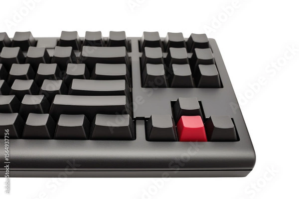 Fototapeta Black computer keyboard with single red key  isolated on white background
