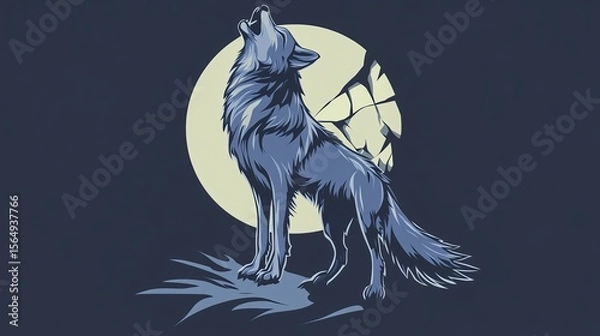 Obraz A lone wolf howling at a shattered moon highly detailed with sharp focus - generated AI