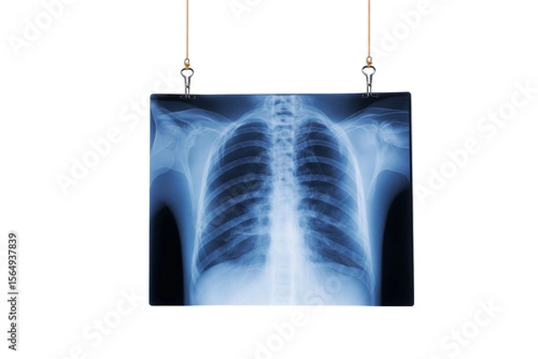 Fototapeta Chest X-ray hanging on strings  isolated on white background