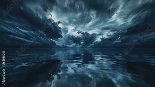 Obraz A dark lake reflecting a sky full of swirling storms highly detailed with sharp focus - generated AI