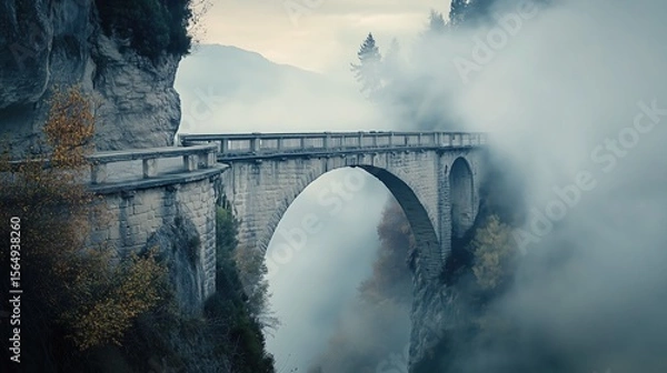 Obraz A crumbling bridge disappearing into mist highly detailed with sharp focus --chaos 10 --ar 16:9 --stylize 0 --v 6.1 Job ID: 71d91d82-3a9f-4ce7-ba5d-bcee7d4e6e70