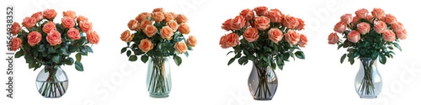 Fototapeta Red roses in an elegant glass vase PNG image on a transparent background