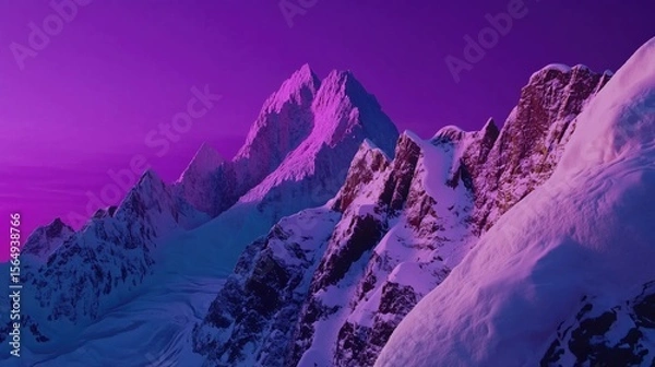 Obraz 80s-style neon mountains with a purple sky highly detailed with sharp focus generated AI