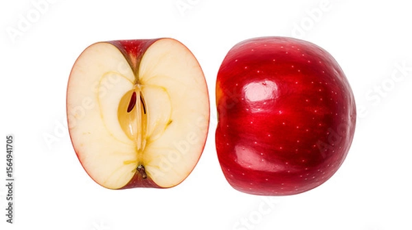 Fototapeta Fresh red apple, sliced open to reveal its core and seeds, against a transparent background.