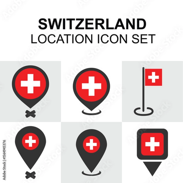 Fototapeta Red and white themed location icon set inspired by the Swiss flag and precision.