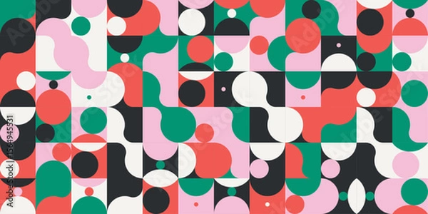 Fototapeta Playful geometric pattern with circles and curves in retro colors