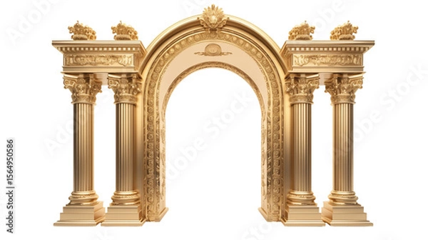 Fototapeta Golden archway with ornate columns stands elegantly isolated on transparent background