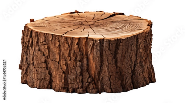 Fototapeta Rustic tree stump shows wood grain and bark texture isolated on transparent background