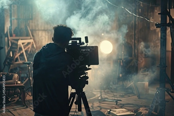 Obraz High Definition Visual of a Videographer on a Film Set with a Camera Focused on the Talent