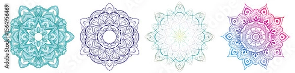 Fototapeta Set of Round gradient mandala vector. Traditional oriental ornament with a concentric gradient. Vector element for applying to objects for yoga, meditation, spiritual practices. Decorative ornament in