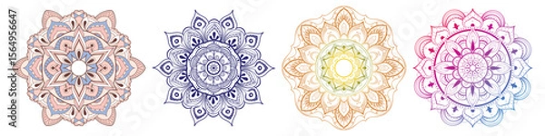 Fototapeta Set of Round gradient mandala vector. Traditional oriental ornament with a concentric gradient. Vector element for applying to objects for yoga, meditation, spiritual practices. Decorative ornament in