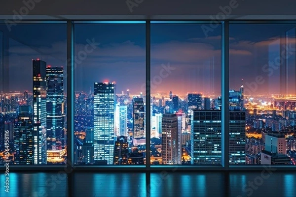 Obraz Background of a Cityscape Skyline Showing the City with Bright Lights Out of a Modern Window
