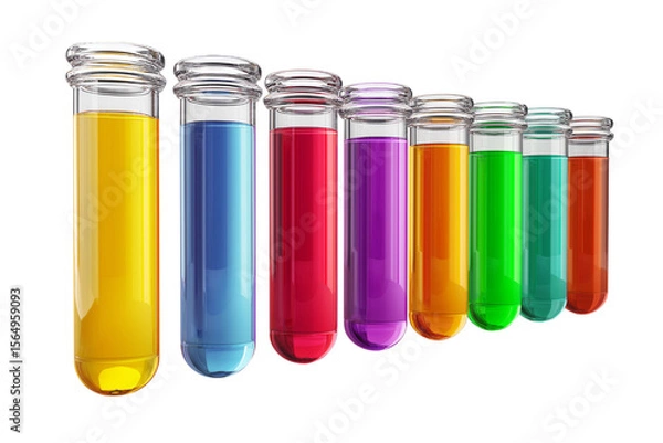 Fototapeta Colorful liquids inside test tubes  isolated on white background