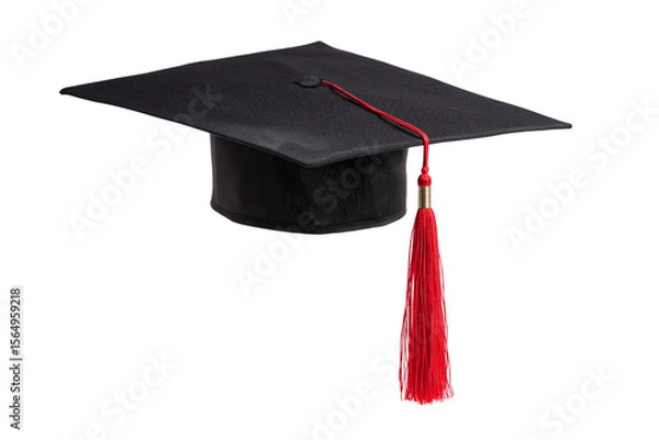 Fototapeta graduation cap with red tassel  isolated on white background