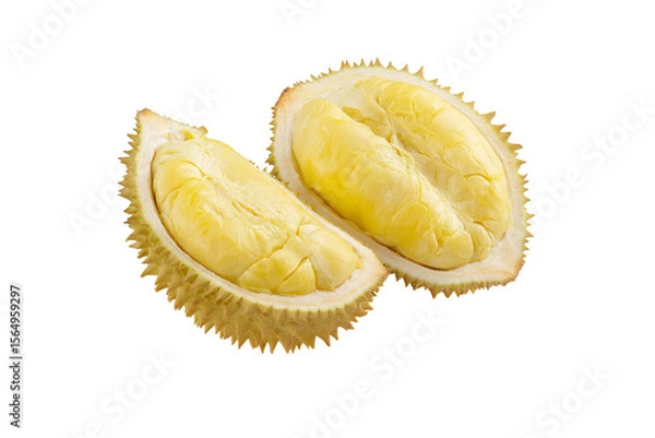 Fototapeta delicious durian fruit cut open  isolated on white background