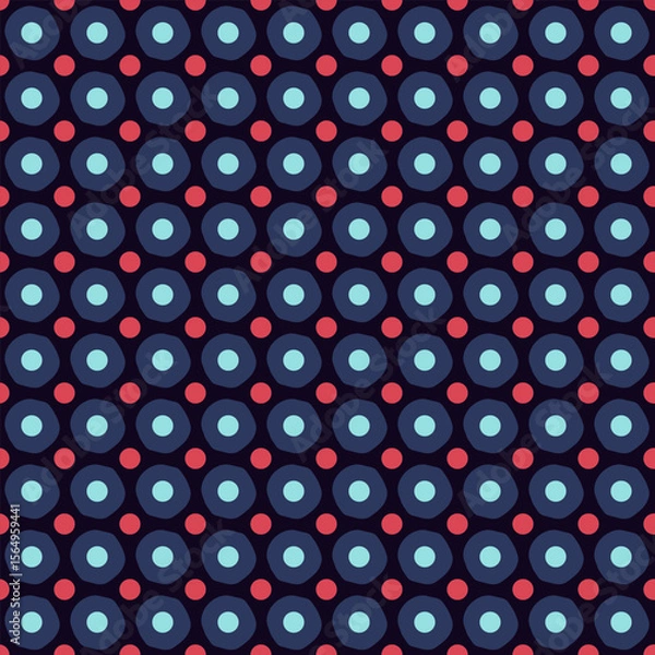 Fototapeta Colorful circle pattern big round shapes small dots motif seamless classic geometric background. Modern fashion stylish fabric design textile swatch easy to recolor all over print block.