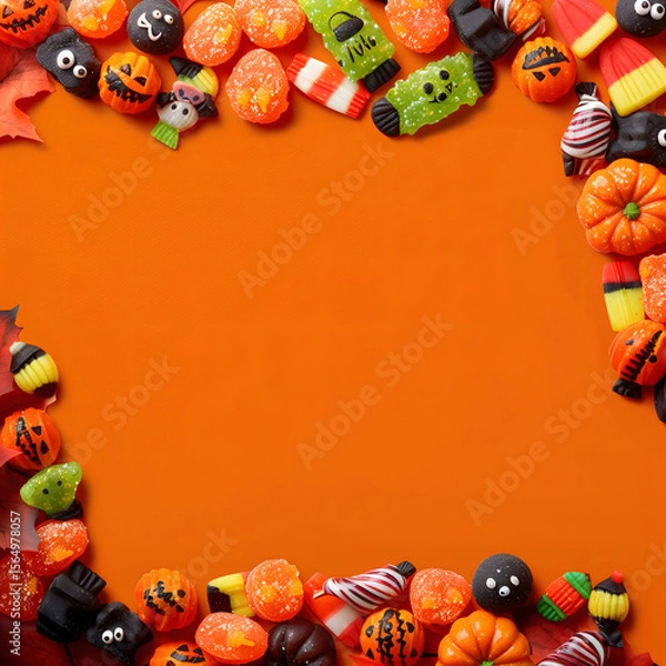 Obraz Premium halloween background with cute candy setup