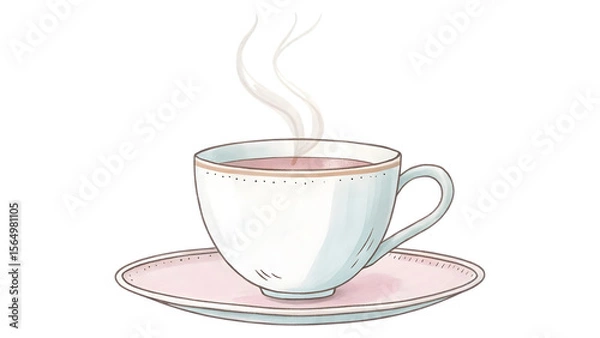 Fototapeta A clean, minimalistic tea cup with gentle steam rising, transparent background, soft pastel color handle.