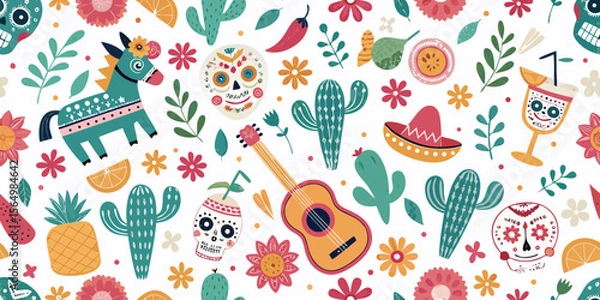 Fototapeta mexican seamless pattern with flowers