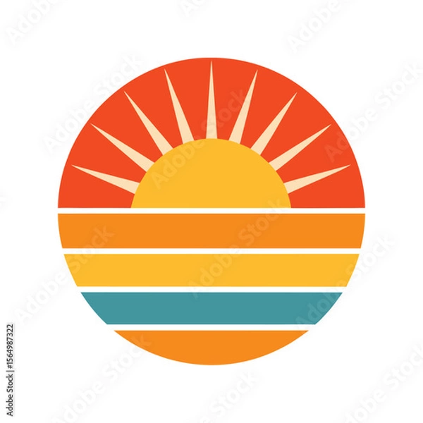 Obraz rounded vintage sun icon with wide retro band design