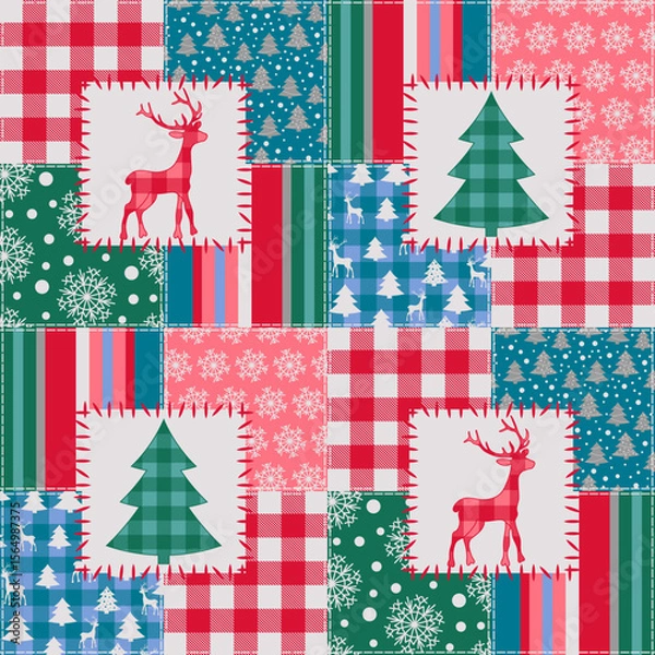 Fototapeta Christmas Patchwork Style Seamless Pattern