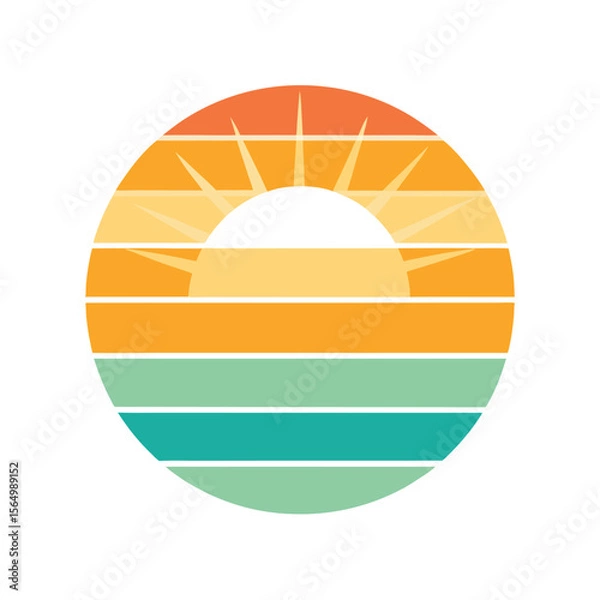 Obraz simplistic retro sun with wide banded pastel stripes