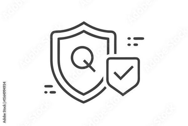 Fototapeta mono line qa icon shield checkmark secure symbol flat minimal line