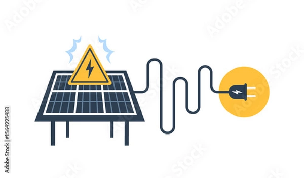 Fototapeta Solar panel and sun icon, autonomous electricity, source of energy,flat design icon vector illustration