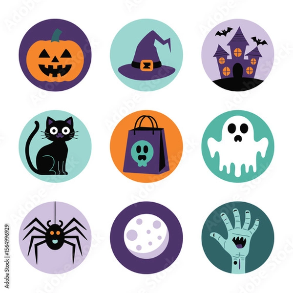 Fototapeta 2d vector illustration Halloween t shirt icon design items ghost character Candles in carved pumpkin
