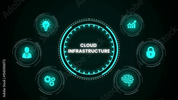 Fototapeta Cloud infrastructure concept with icons representing business data and technology elements