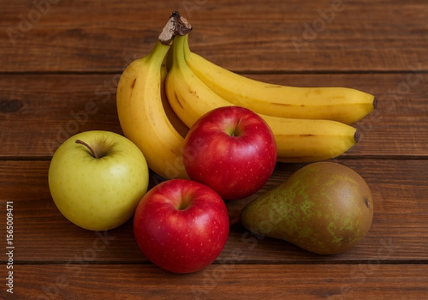 Obraz Apile of different fruits on a wooden table 