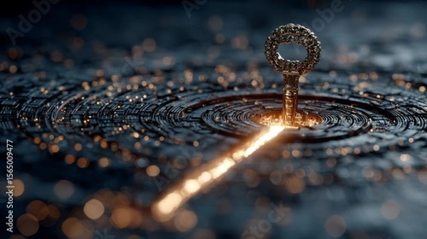 Fototapeta Golden Key to Digital Realm:Unlocking Technological Mysteries