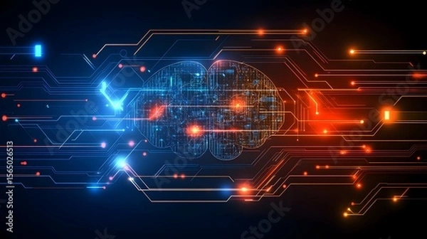 Fototapeta Digital brain representation with circuit lines.