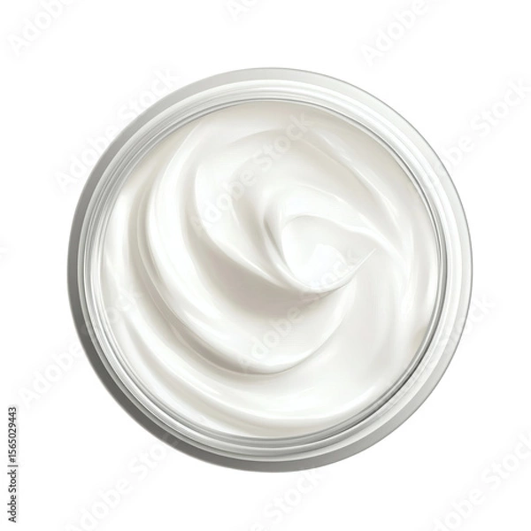 Obraz Top view of luxurious, soft, and smooth white cream in an open jar, perfect for skincare and beauty applications