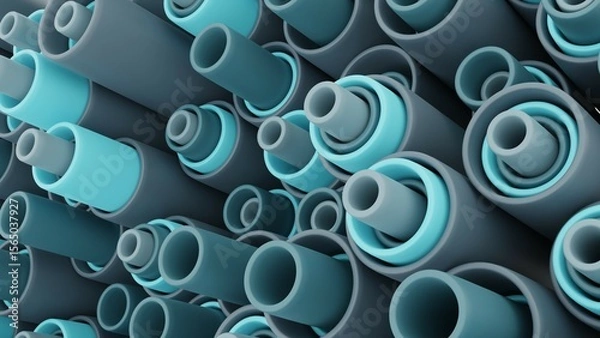 Fototapeta 3d abstract design of blue-gray cylinders in dynamics. Modern background with industrial and futuristic aesthetics. 3d rendering.