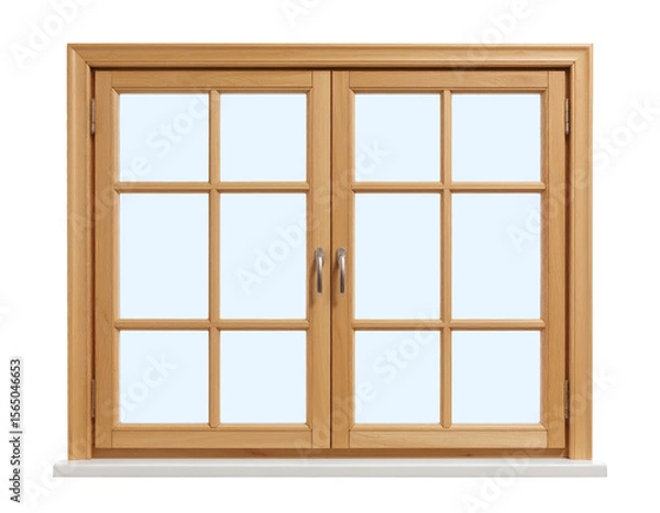Fototapeta Wooden window frame window design window pane window with blue sky on transparent background