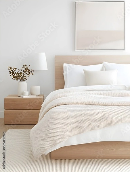 Obraz Minimalist Bedroom with White Bedding