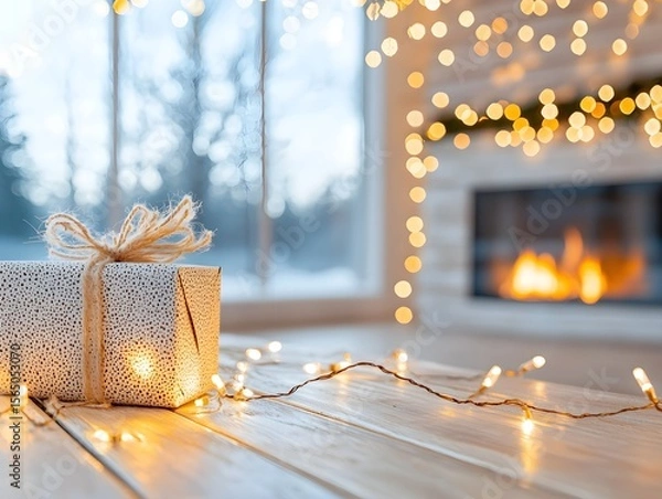 Obraz Cozy Christmas Present by Fireplace