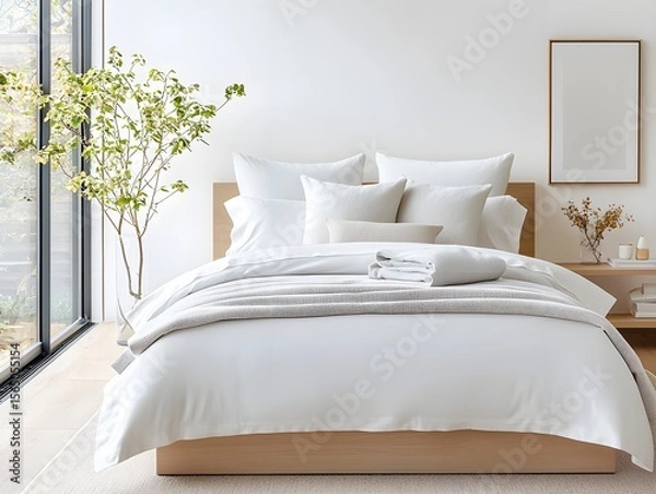 Obraz Minimalist Modern Bed with White Bedding