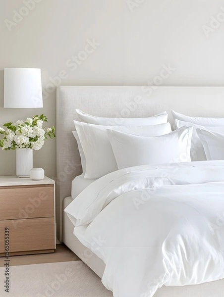 Obraz Minimalist Bedroom with White Bedding