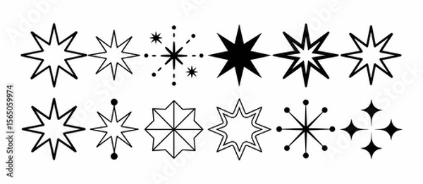 Fototapeta Set of abstract retro starburst shapes, vector sparkle graphic resources design
