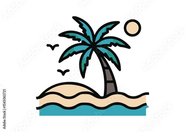 Fototapeta Beach with Palm Tree Vector, Palm Tree Colorful Icon